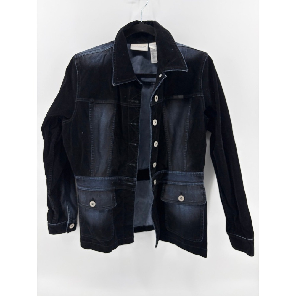 Liz Claiborne, Y2K Black/Blue Faux Suede Jean Jacket, Women's Size Small